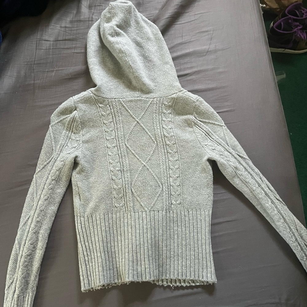 Gray Cable Knit Hooded Sweater